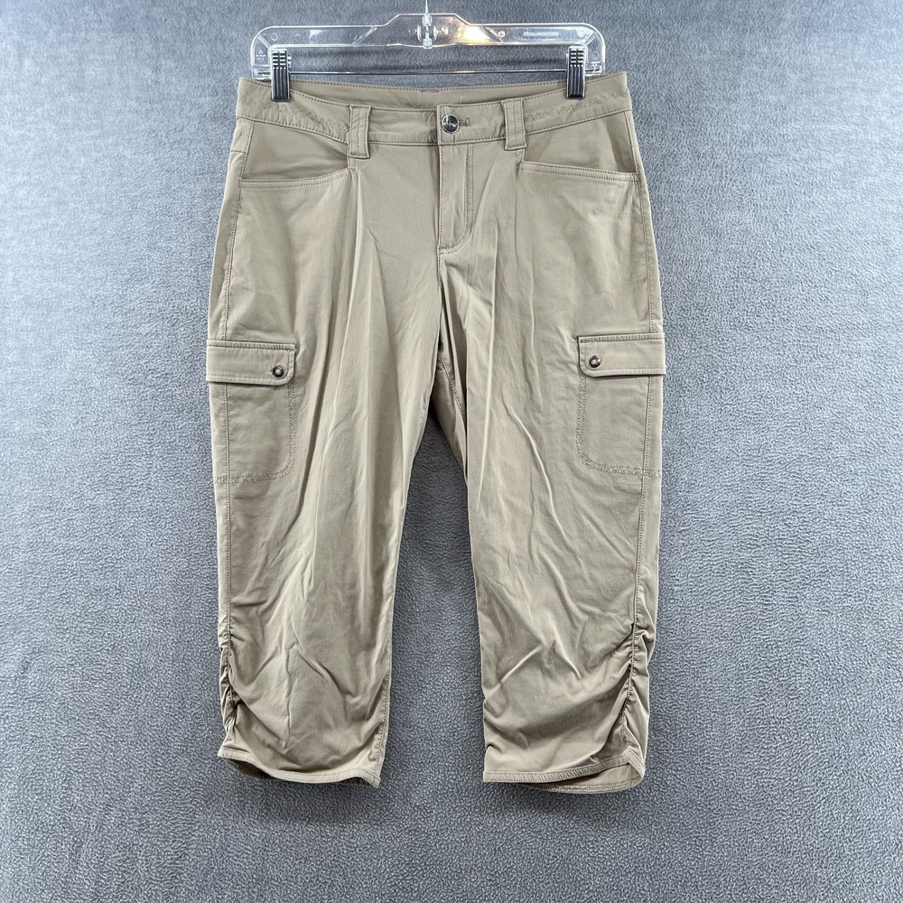 Eddie Bauer Travex Womens Tan Khaki Cargo Capri Hiking Pants Size 6 Ruching Hem